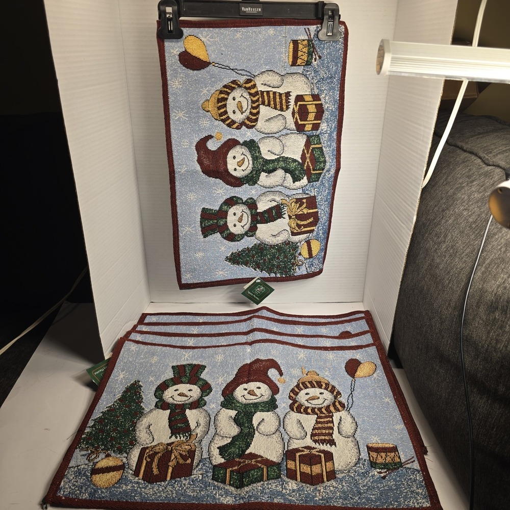 Christmas House Tapestry Placemats Snowman Set‎ of 5 Holiday Table Decor 13x19